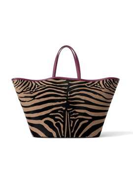 BEIGE ZEBRA LIMBE TOTE XL (Plum Trim)