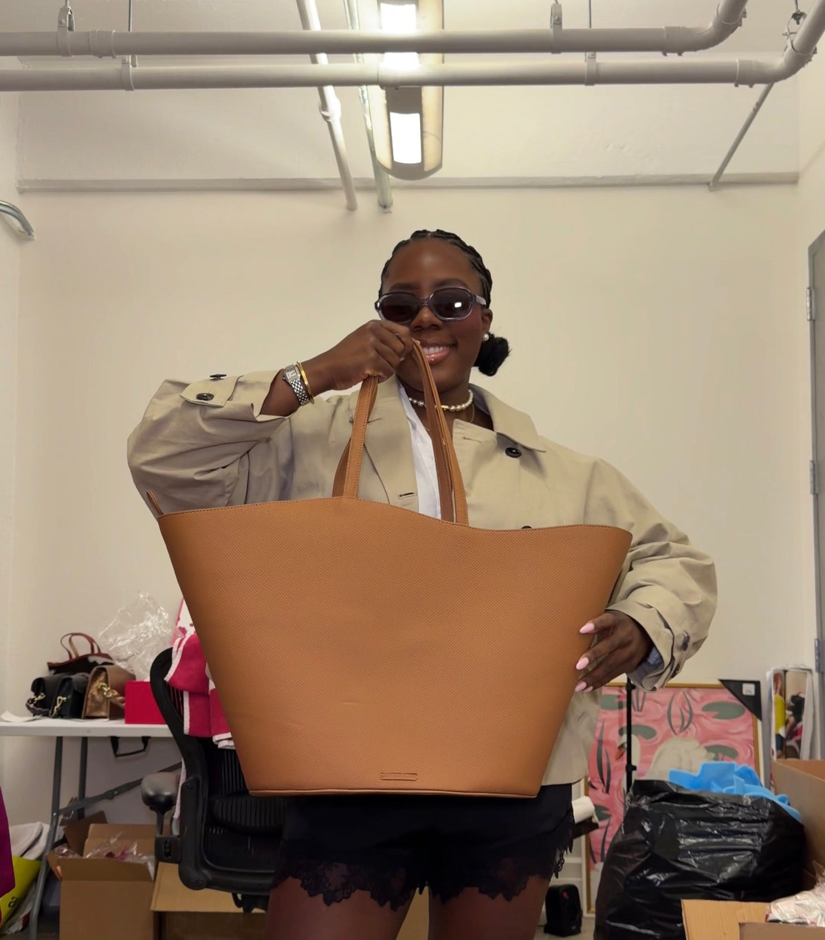 BROWN SPECK LIMBE TOTE [EXTRA LARGE]