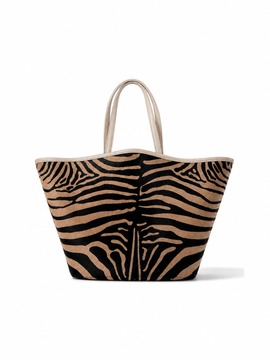BEIGE ZEBRA LIMBE TOTE LARGE (White Trim)